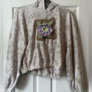 Upcycled Abercrombie and Fitch Sage Green and Cream Cropped Hoodie